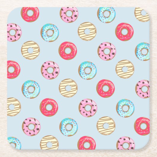 Cute Glazed Doughnut Pattern Light Blue Rechteckiger Pappuntersetzer (Vorderseite)