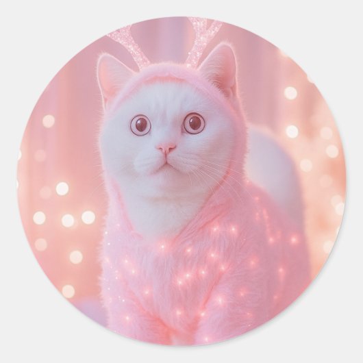 Cute Glowing Reindeer Kitty Winter Fantasy         Runder Aufkleber (Vorderseite)