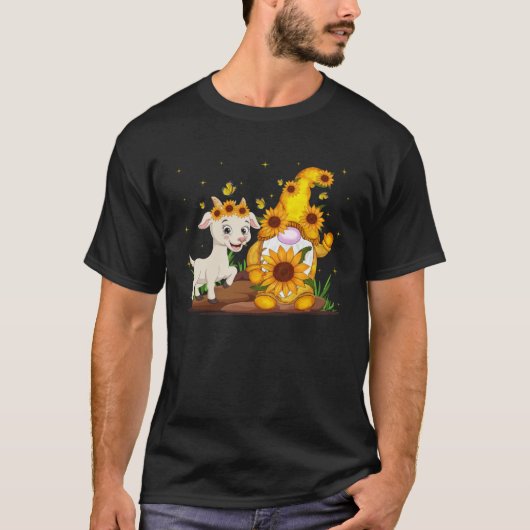 Cute Gnome And Goat Sunflower Gnome Goat Farmer T-Shirt (Vorderseite)