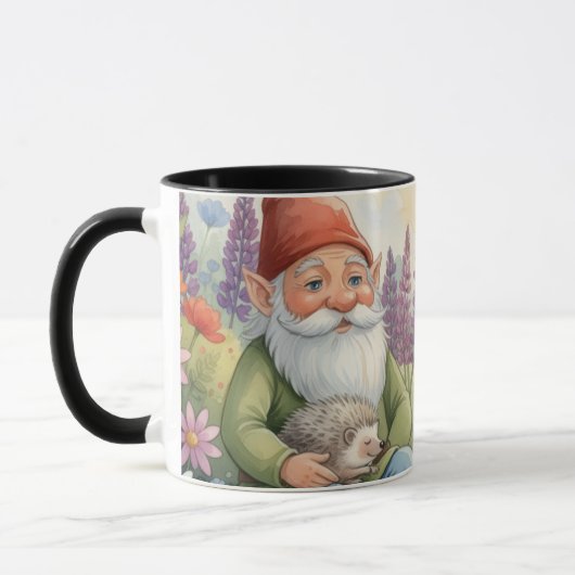 Cute gnome and hedgehog floral mug  tasse (Links)