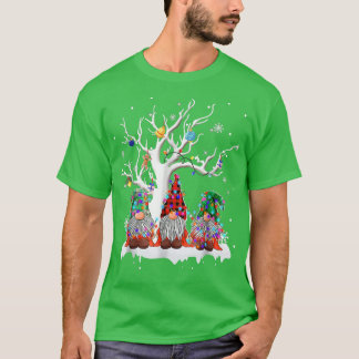 Cute Gnome Buffalo Plaid Christmas Tree Light Ugly T-Shirt