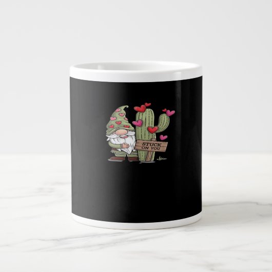 Cute Gnome Cactus Stuck On You Word Pun Playful De Jumbo-Tasse (Vorderseite)