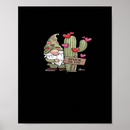 Cute Gnome Cactus Stuck On You Word Pun Playful De Poster (Vorne)