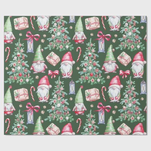 Cute Gnome Christmas Tree Holiday Pattern Gift Wra Geschenkpapier (Flach)
