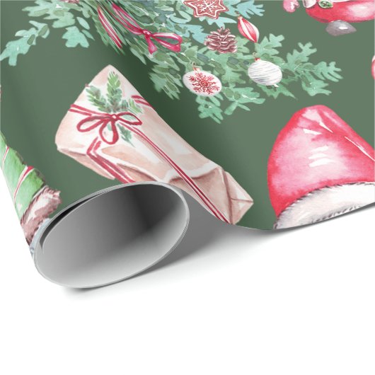 Cute Gnome Christmas Tree Holiday Pattern Gift Wra Geschenkpapier (Rolleneckpunkt)