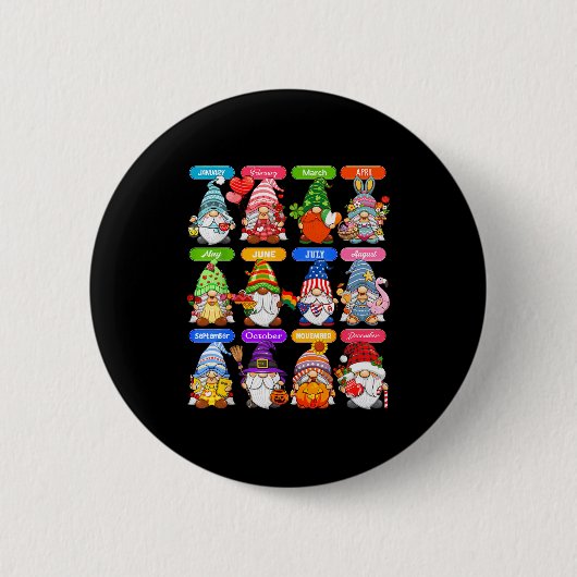 Cute Gnome Every Season Holiday Gnomes 12 Months O Button (Vorderseite)