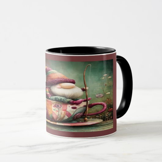 Cute Gnome Fishing in a Teacup Whimsical Mug Tasse (VorderseiteRechts)