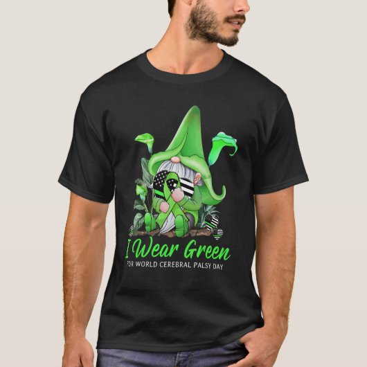 Cute Gnome Holding Green Ribbon World Cerebral Pal T-Shirt (Vorderseite)