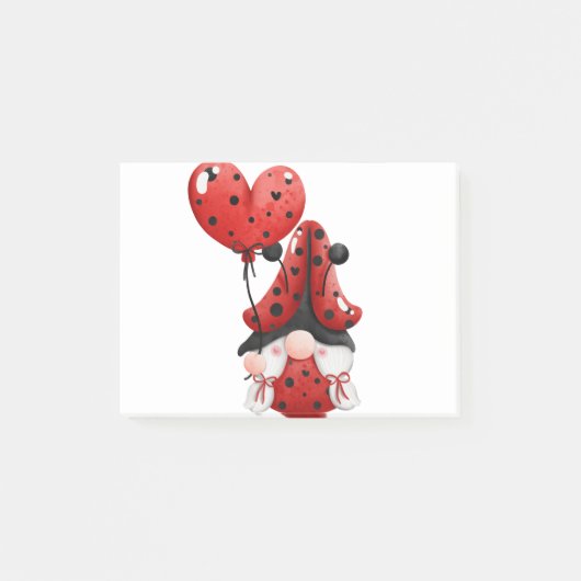 Cute Gnome Ladybug With Heart Balloon Post-it Klebezettel (Vorderseite)