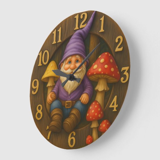 Cute gnome rustic style mushroom forest clock große wanduhr (Winkel)