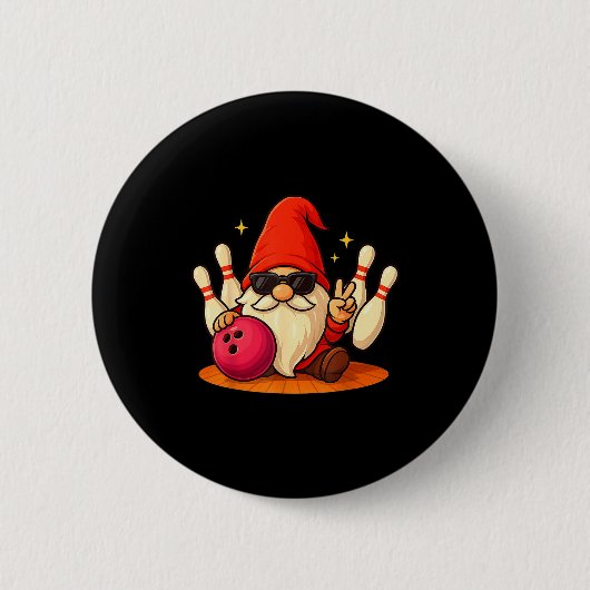 Cute Gnome With Sungles Gnome Playing Bowling Men Button (Vorderseite)