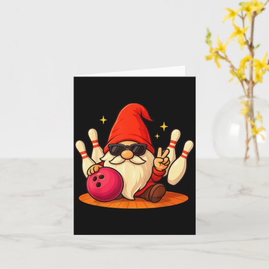Cute Gnome With Sungles Gnome Playing Bowling Men Karte (Gelbe Blume)