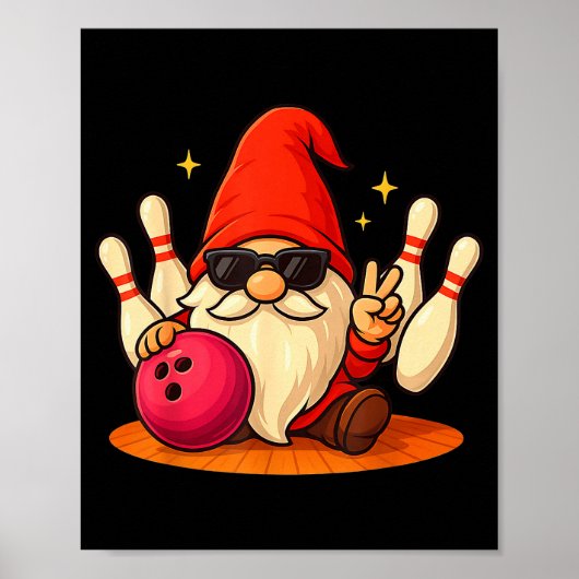 Cute Gnome With Sungles Gnome Playing Bowling Men  Poster (Vorne)