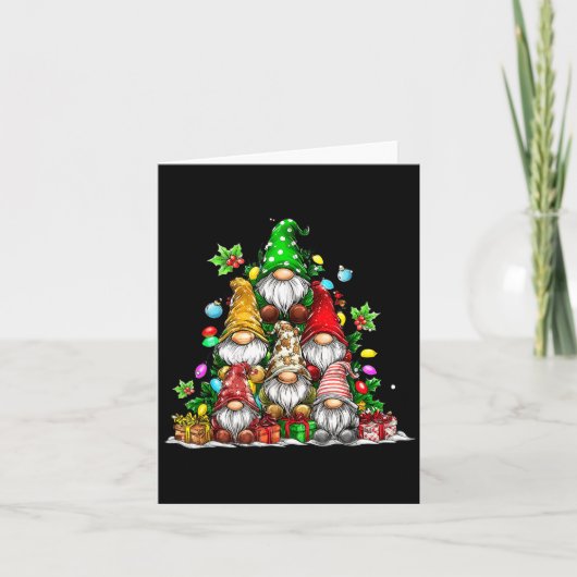 Cute Gnomes Christmas Tree Lights Gnomies Gnome Xm Karte (Vorderseite)