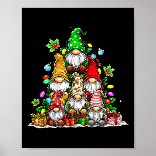 Cute Gnomes Christmas Tree Lights Gnomies Gnome Xm Poster (Vorne)