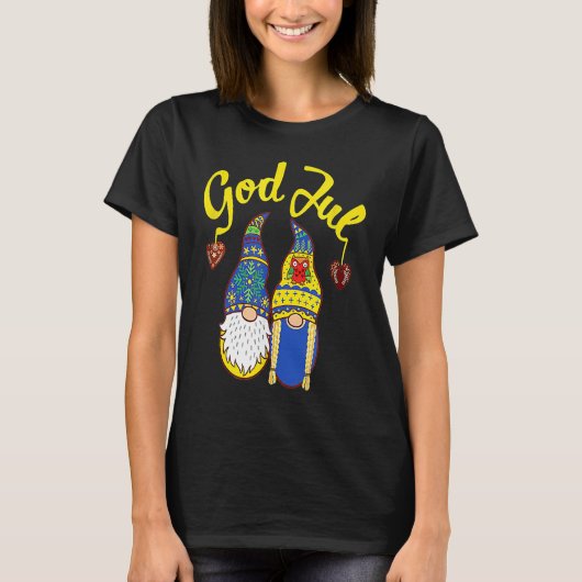 Cute Gnomes God Jul Swedish Norwegian Christmas T-Shirt (Vorderseite)