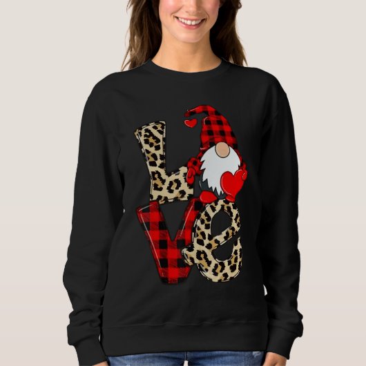 Cute Gnomes Valentines Love Leopard Plaid Couple M Sweatshirt (Vorderseite)