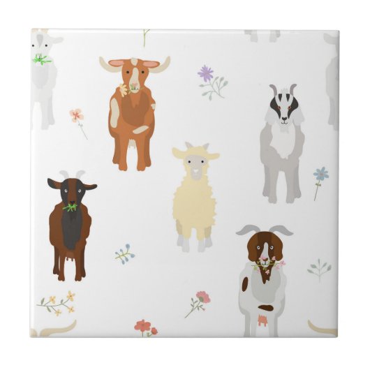 Cute Goats Farm Animals Kids Seamless Pattern Fliese (Vorderseite)