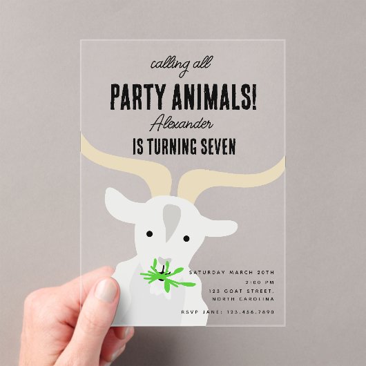 Cute Goats Farm Party Animals Goat Birthday Theme Acryleinladungen (Insitu (Handheld))