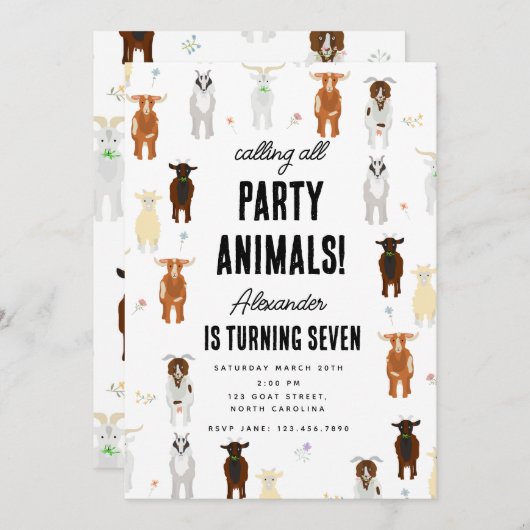 Cute Goats Farm Party Animals Goat Birthday Theme Einladung (Vorne/Hinten)