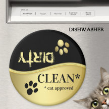 Cute Gold Black Cat Paws Clean Dirty Dishwasher