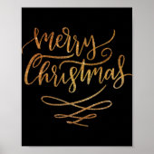 Cute Gold Brush Script Merry Christmas T Shirt Poster (Vorne)