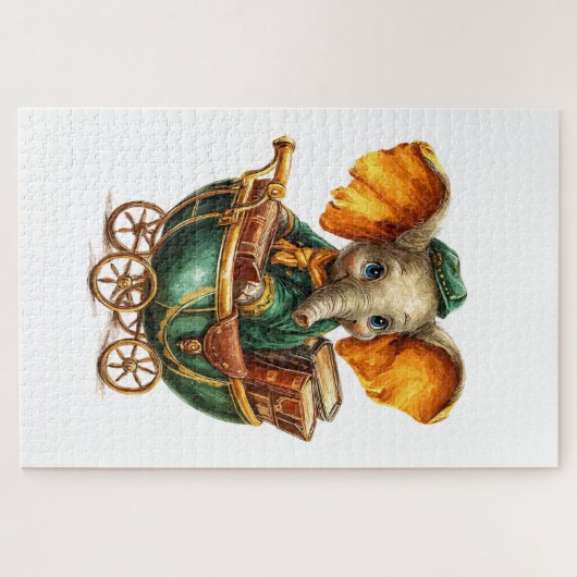 Cute Gold Green Elephant Puzzles (Horizontal)