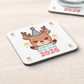 cute gold reindeer new year 2026 coaster set getränkeuntersetzer (Linke Seite)