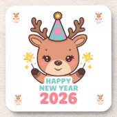 cute gold reindeer new year 2026 coaster set getränkeuntersetzer (Vorderseite)