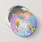 Cute Gold & White Unicorn Treats Birthday Button (Vorne & Hinten)