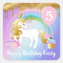 Cute Gold & White Unicorn Treats Birthday