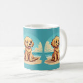 Cute Golden Puppy at Sunny Beach Scene Kaffeetasse (VorderseiteRechts)