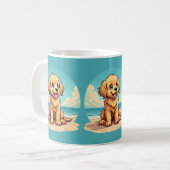 Cute Golden Puppy at Sunny Beach Scene Kaffeetasse (Vorderseite Links)