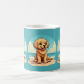 Cute Golden Puppy at Sunny Beach Scene Kaffeetasse (Mittel)
