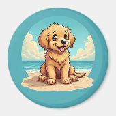 Cute Golden Puppy at Sunny Beach Scene Magnet (Vorne)
