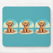 Cute Golden Puppy at Sunny Beach Scene Mousepad (Vorne)