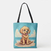 Cute Golden Puppy at Sunny Beach Scene Tasche (Rückseite)