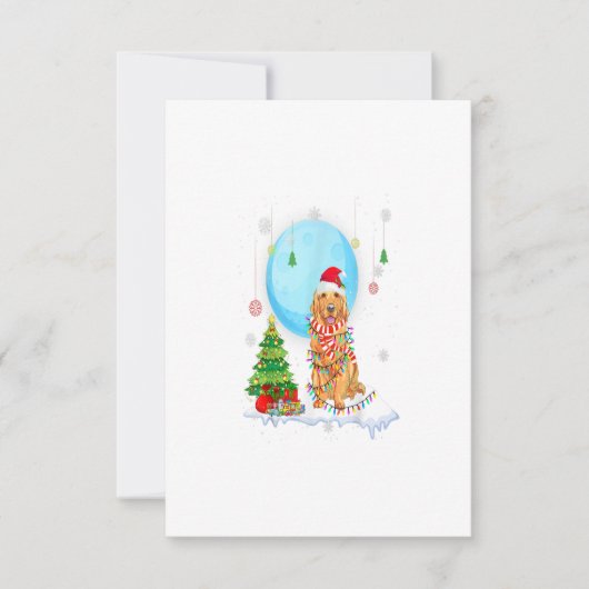 Cute Golden Retriever Christmas Dog Light Tree RSVP Karte (Vorderseite)