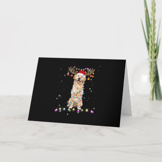 Cute Golden Retriever Christmas Lights Reindeer Karte (Vorderseite)