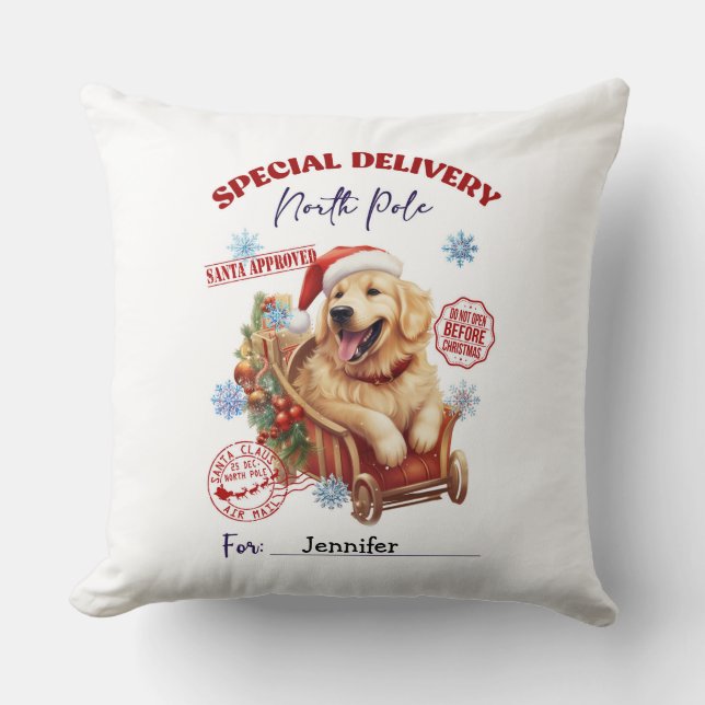 Cute Golden Retriever Christmas Throw Pillow Kissen (Vorderseite)