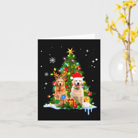 Cute Golden Retriever Christmas Tree  Karte (Gelbe Blume)