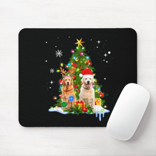 Cute Golden Retriever Christmas Tree Mousepad (Mit Mouse)