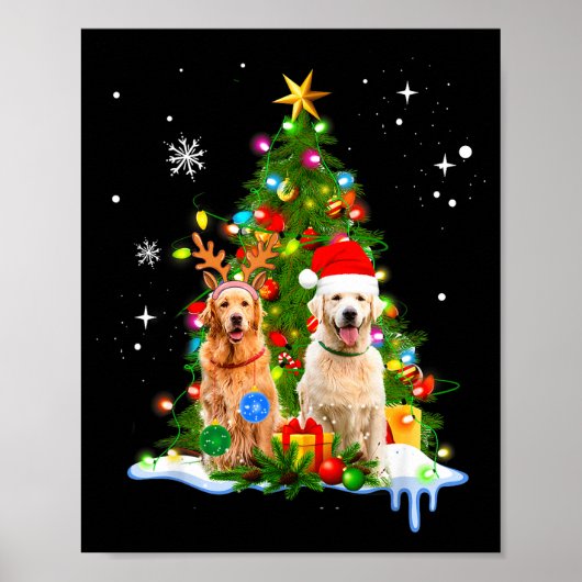 Cute Golden Retriever Christmas Tree Poster (Vorne)