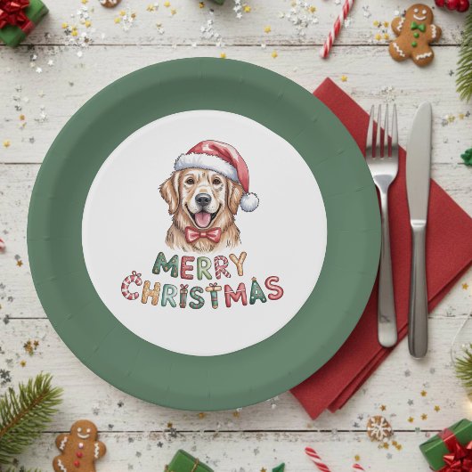 Cute Golden Retriever Dog Christmas Pappteller