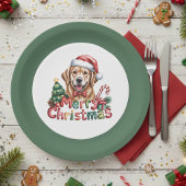 Cute Golden Retriever Dog Christmas Pappteller