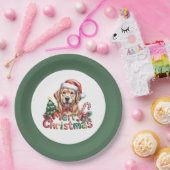 Cute Golden Retriever Dog Christmas Pappteller (Party)