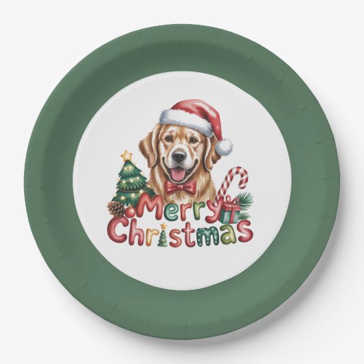 Cute Golden Retriever Dog Christmas Pappteller (Vorderseite)