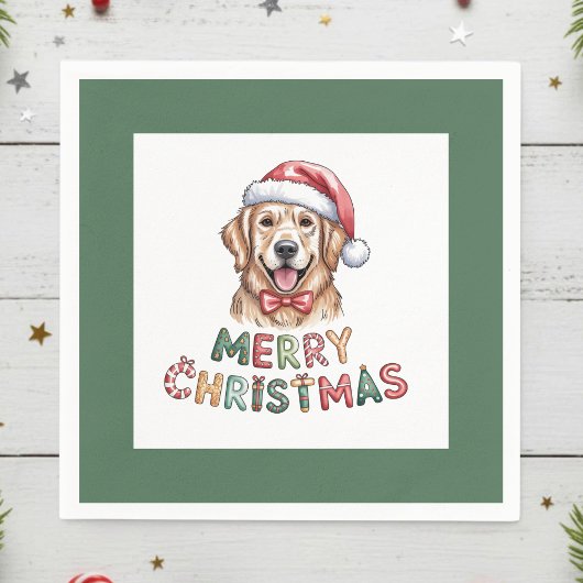 Cute Golden Retriever Dog Christmas Serviette