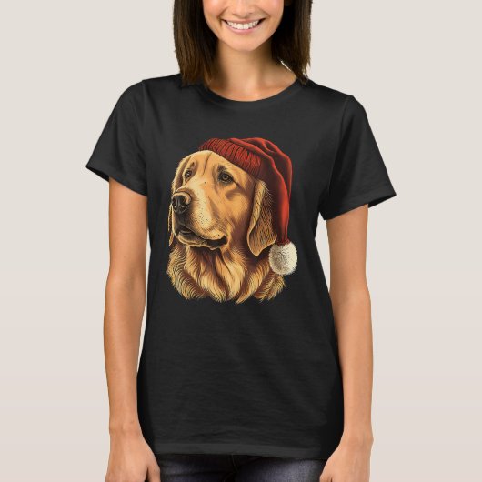 Cute Golden Retriever Dog with Christmas Hat T-Shirt (Vorderseite)