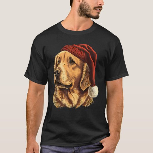 Cute Golden Retriever Dog with Christmas Hat T-Shirt (Vorderseite)